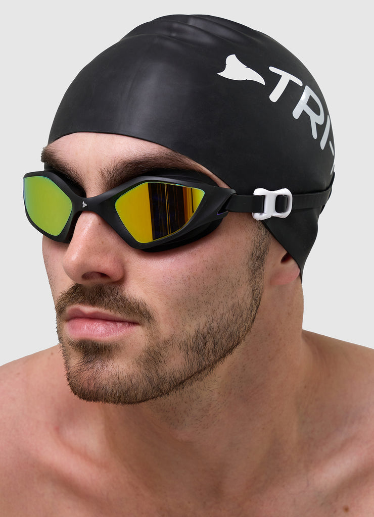 TRI-FIT RAPID-X Swim Goggles in black with gold lens. 220 Triathlon Cutting Edge Award