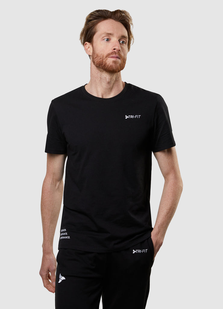 Man wearing TRI-FIT Casualwear black cotton T-Shirt.
