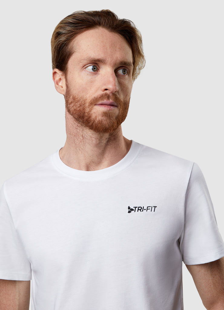 Man wearing TRI-FIT Casualwear white cotton T-Shirt.