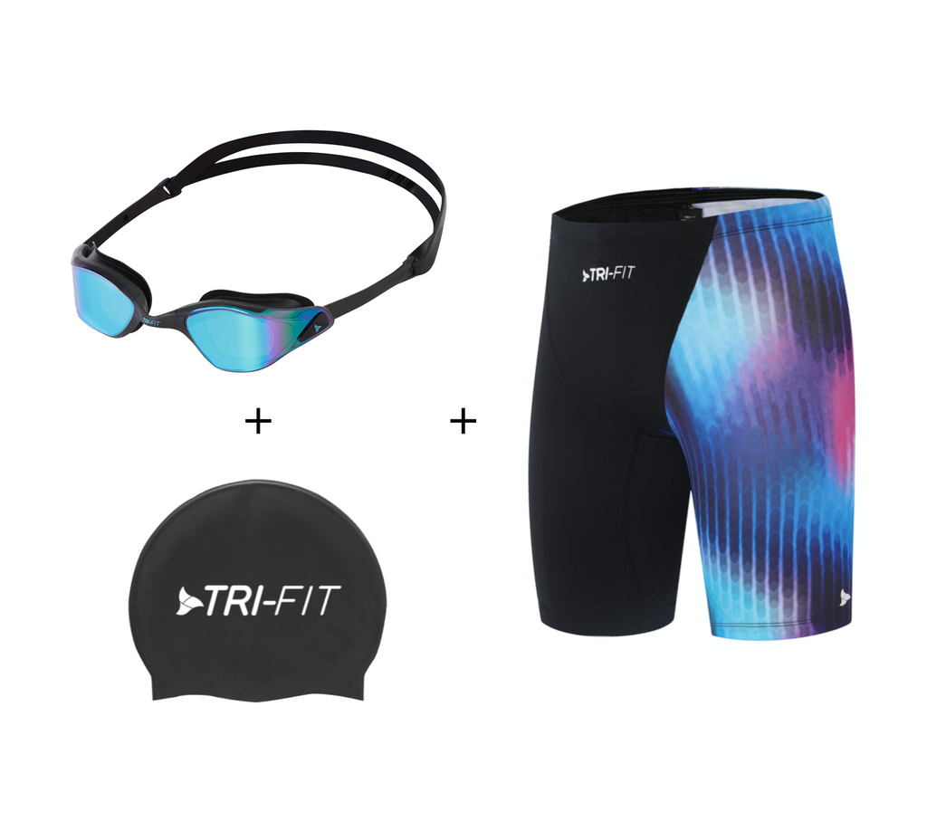 TRI-FIT PROPEL Men's swim jammer and goggle bundle, available now