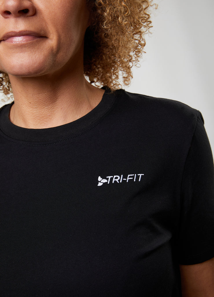 Woman wearing TRI-FIT Casualwear black cotton T-Shirt.