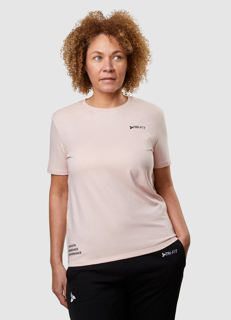 Woman wearing TRI-FIT Casualwear duty pink cotton T-Shirt.