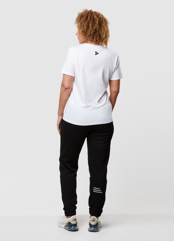 Woman wearing TRI-FIT Casualwear white cotton T-Shirt.