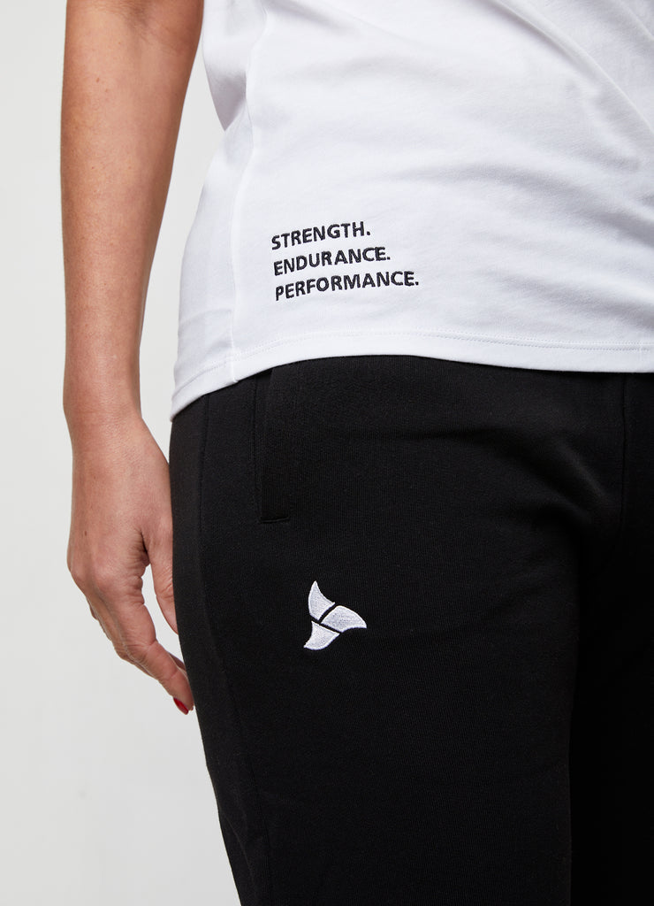 Woman wearing TRI-FIT Casualwear black joggers