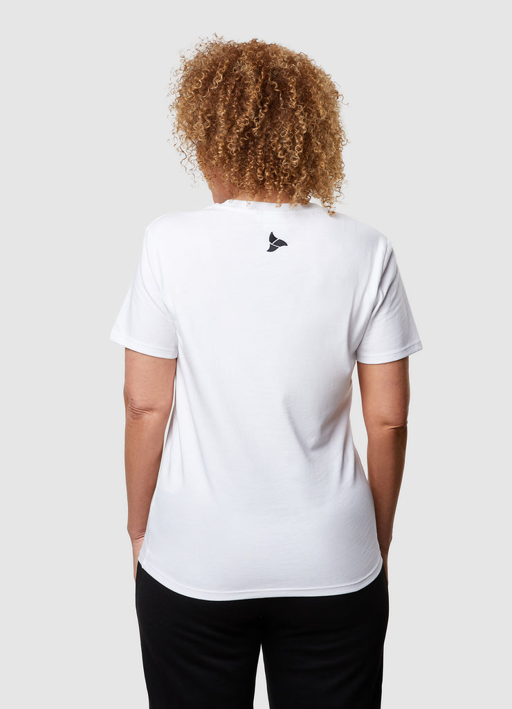 Woman wearing TRI-FIT Casualwear white cotton T-Shirt.