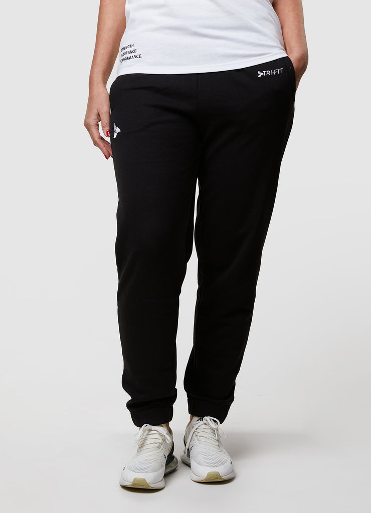 Woman wearing TRI-FIT Casualwear black joggers